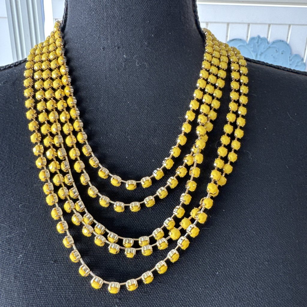 Cara New York Yellow Gold Tone Layered 5 Bead Link Chain Statement Necklace New